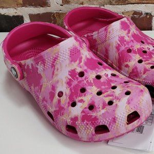 Womens Crocs Classic Bleach Dye Slip On Clogs Candy Pink